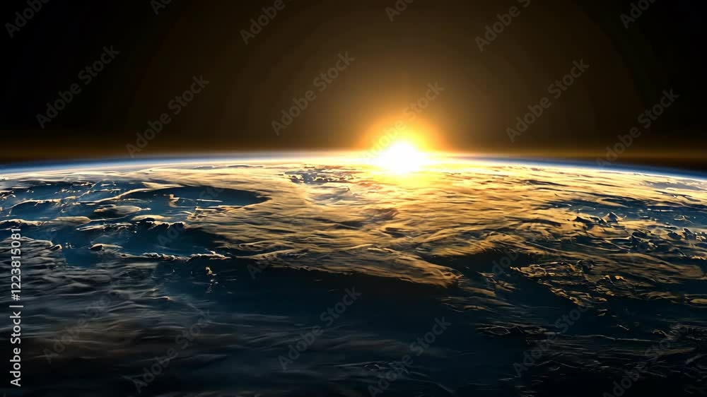 Canvas Prints sunrise view from space highlighting earth’s atmosphere and clouds above the horizon