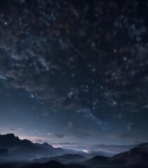 Dark blue evening sky with glittering stars and sparkles in a night time frame,  celestial showcase,  dark blue frame