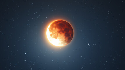 Fototapeta premium A celestial event showcasing a lunar eclipse with a glowing halo. Lunar Horizon. Illustration