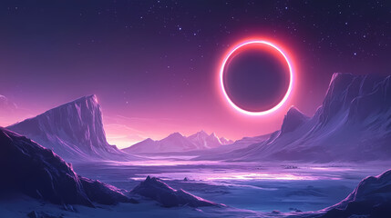 A celestial event showcasing a lunar eclipse with a glowing halo. Lunar Horizon. Illustration