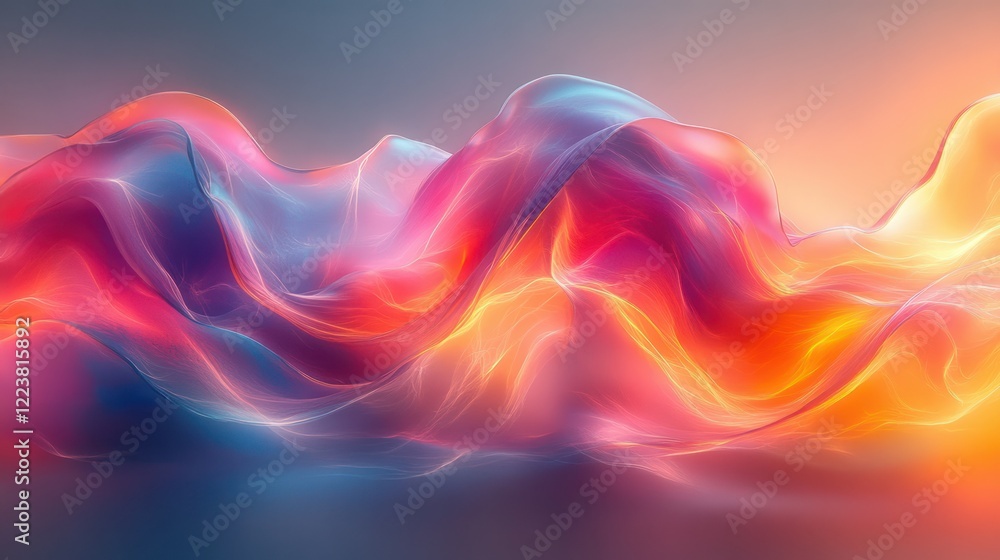 Poster vibrant abstract composition with waves and geometric shapes for digital art print background