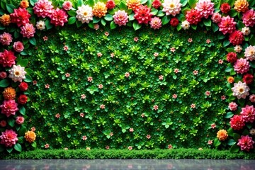 Artificial flower wall with greenery background, garden, decorative wall, floral
