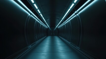 Fototapeta premium Futuristic Tunnel Corridor With Neon Lights