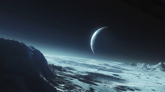 Blue and white atmosphere of earth against lunar horizon, horizon, atmosphere, space. Lunar Horizon. Illustration
