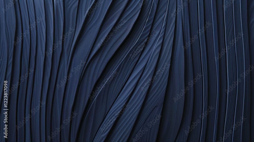 Poster smooth dark fabric with flowing folds and creases, creating sense of elegance and depth. rich navy c