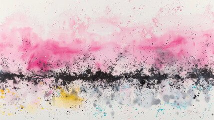 Obraz premium Abstract watercolor painting with pink, black, and yellow splashes, creating vibrant and dynamic composition that evokes emotion and creativity