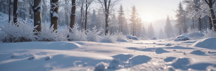Delicate snowflake border surrounds a winter wonderland scene ,  flakes,  cold