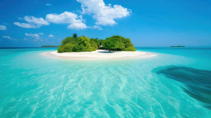 Fototapeta premium serene tropical island surrounded by clear turquoise waters and white sandy beaches, perfect for relaxation and escape