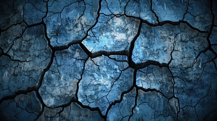Cracked blue surface with textured pattern, showcasing deep fissures and weathered appearance. image evokes sense of desolation and age