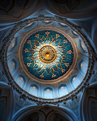 Naklejka premium Islamic Geometric Ceiling Pattern in Azure Light