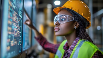 Scada engineer operator controller working with data base from Scada system on computer screen at green power plant factory.
