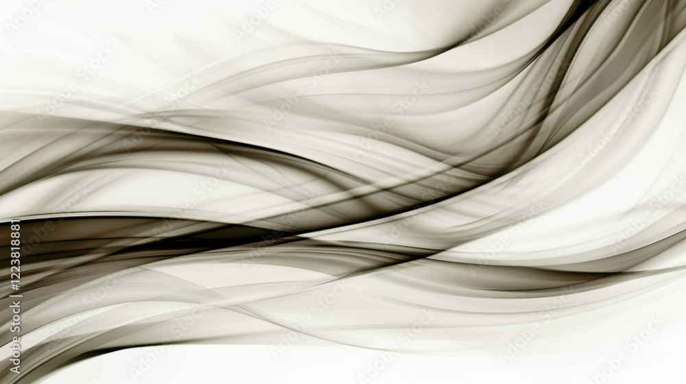 Poster elegant abstract waves in soft shades of gray and white create soothing visual flow. smooth lines ev