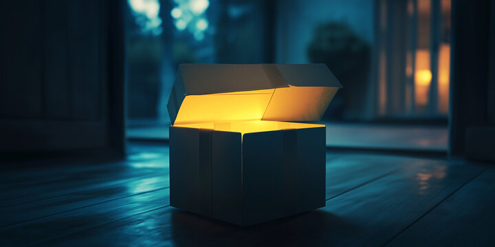 Unboxing Surprise! Mystery Box Marketing Concept. Intriguing package design, perfect for e-commerce 
