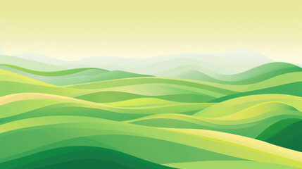 Lush green hills create serene landscape, showcasing gentle curves and gradients in various shades of green. This tranquil scene evokes sense of peace and harmony