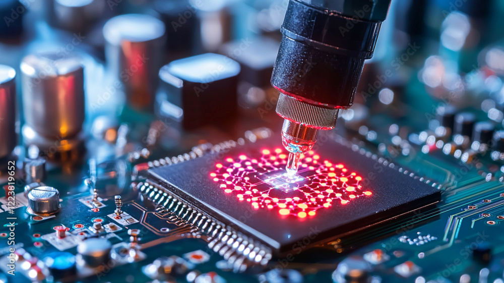 Poster ai generates innovations in technology microscopic views of circuitry science laboratory close-up en