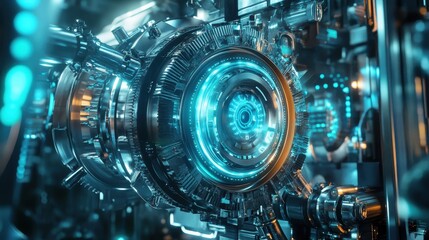 Futuristic Machine Core Glowing Bright Teal