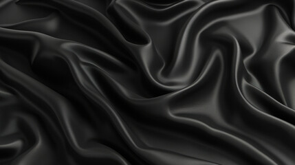 Obraz premium Luxurious black satin fabric with smooth, flowing texture and elegant drapes. Perfect for fashion, upholstery, or decorative purposes