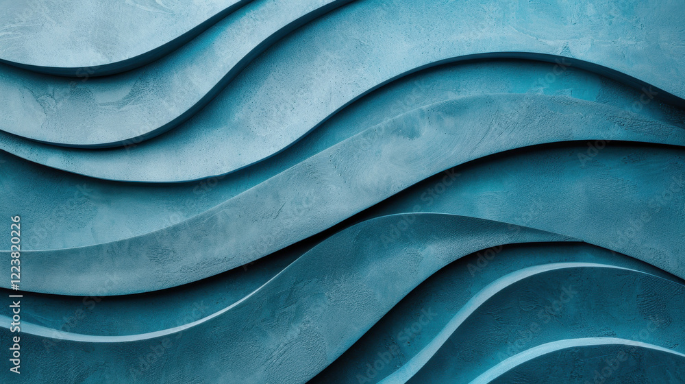 Poster textured blue waves create calming and modern backdrop, perfect for design projects. smooth curves a