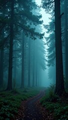 Obraz premium Dark forest with misty atmosphere, woods, wildlife