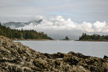 Tranquil Coastal Scene with Low-Lying Clouds