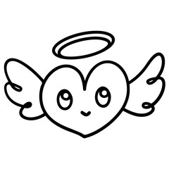 doodle angel clipart hand drawn black and white outline