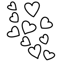 doodle hearts clipart hand drawn black and white outline