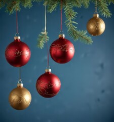 Hanging Christmas ornaments on blue background,  Christmas Elements,  Winter Wonderland
