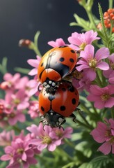 Fototapeta premium Ladybug gently sipping nectar from a colorful flower , pollination, flowers