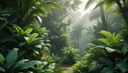 Dense foliage of tropical leaves and forest herbs, greenery leaf, tropical leaves