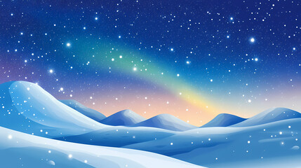 Fototapeta premium The aurora borealis dances across a starry sky over snow-covered hills. Aurora Ridge. Illustration