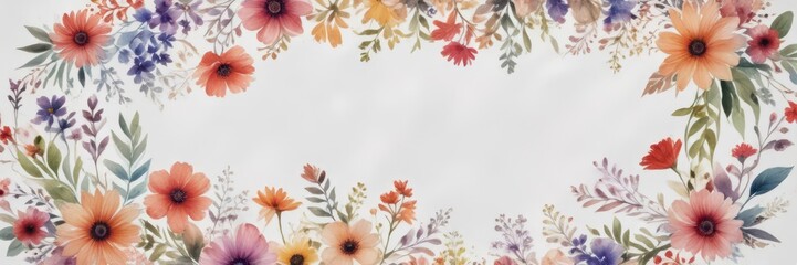 Intricate watercolor flowers swirl around a central focal point on a minimalist white background,  delicate patterns ,  abstract decoration
