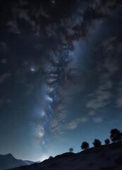 Milky Way and bright stars against a deep blue dark sky,  stars,  cosmos