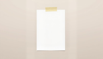 Blank paper with tape on neutral background