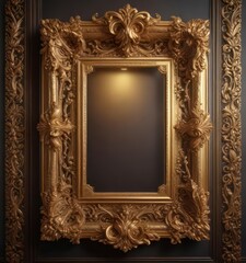Elegant gold ornate frame with intricate carvings and soft light filtering through ,  antique decor,  old picture frames,  ornate frames