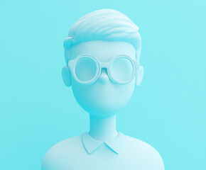 3D minimalistic blue avatar icon character with glasses
