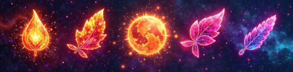 Obraz premium Elemental Symbol Combination, natural elements, elemental symbols, mystical energy