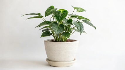 Potted Plant with Green Leaves on White Background