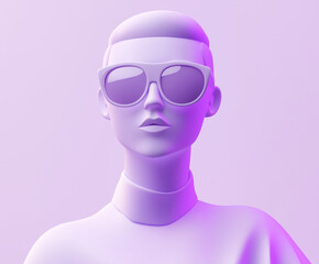 3D minimalistic purple avatar icon character with glasses