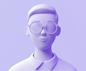 3D minimalistic purple avatar icon character with glasses