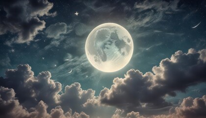 Retro-style sky with stars, clouds, and moon in a distressed paper background ,  paper,  stars