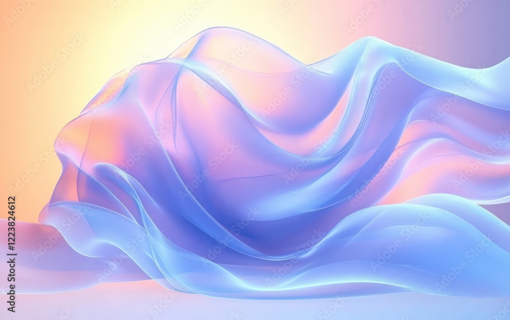 Poster translucent flowing fabric with gradient pastel colors soft light minimalistic design