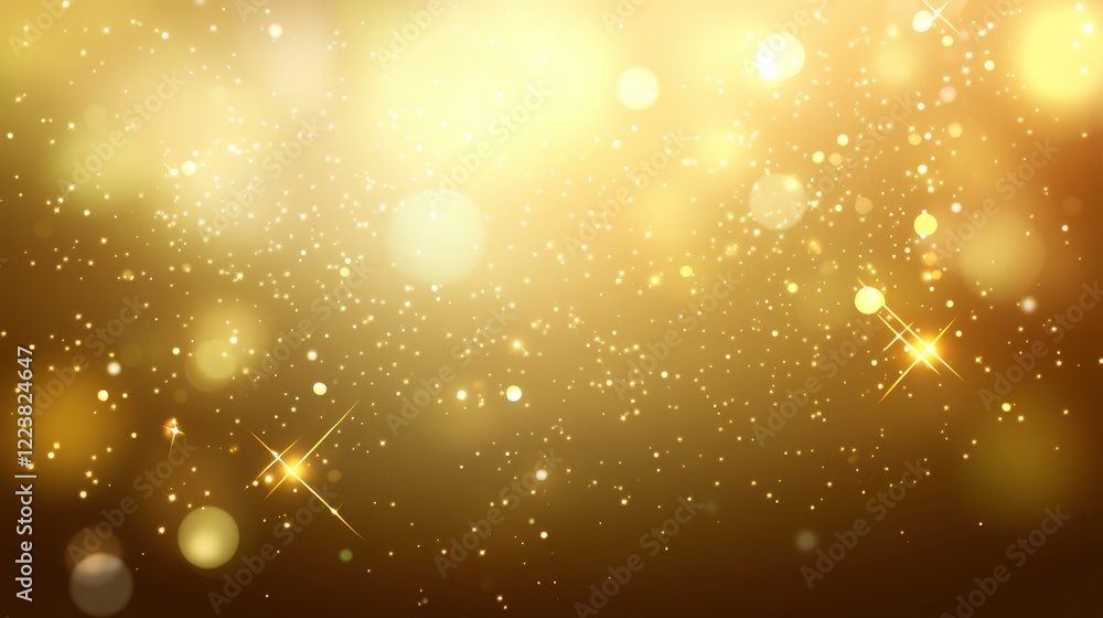 Poster shimmering golden background with sparkling lights and bokeh effects