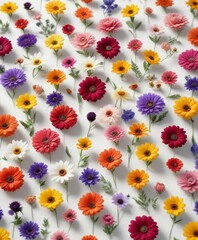 selection of different colored flowers on a clean white surface, flowers,  colorful blooms