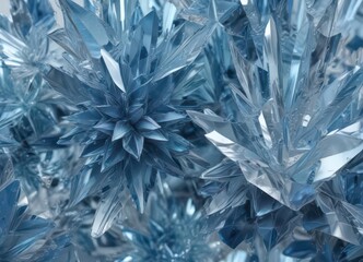 Obraz premium Geometric ice crystal pattern in shades of blue on a smooth surface, frosty colors, frosty atmosphere, blue ice texture background