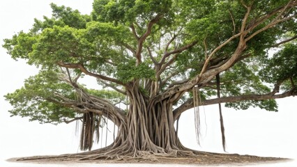 Large Banyan Tree Isolated on White Background