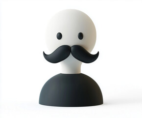 3D minimalistic avatar icon character with black mustache