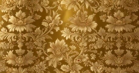 Golden damask floral pattern background with intricate leaf designs and delicate flower motifs ,  luxury,  flowers,  ornate