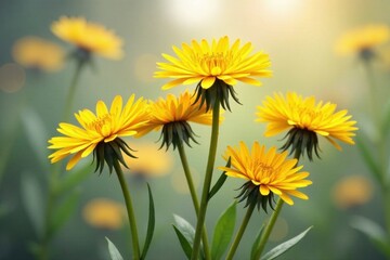 Fototapeta premium Golden dandelions intertwined, stems, love, blossoms