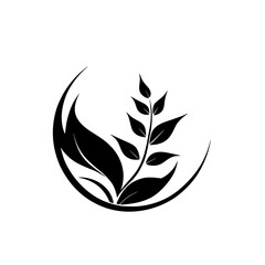 Obraz premium Elegant Black and White Floral Design: Minimalist Leaf Branch in Circle. Perfect for logos, invitations, and nature-themed projects.