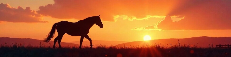 Horse farm animal silhouette, isolation, landscape